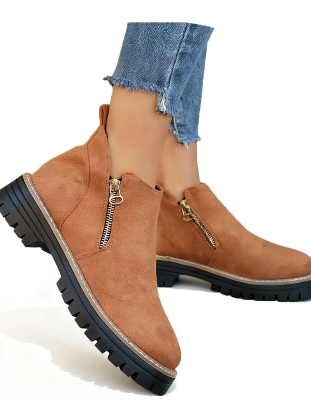 Women'S Vintage Low Heel Casual Ankle Boots Fashion Pointed Toe Side Zipper